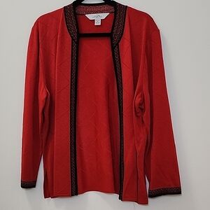 Ming Wang red cardigan Open Front Cardigan with Black Trim Sz XL